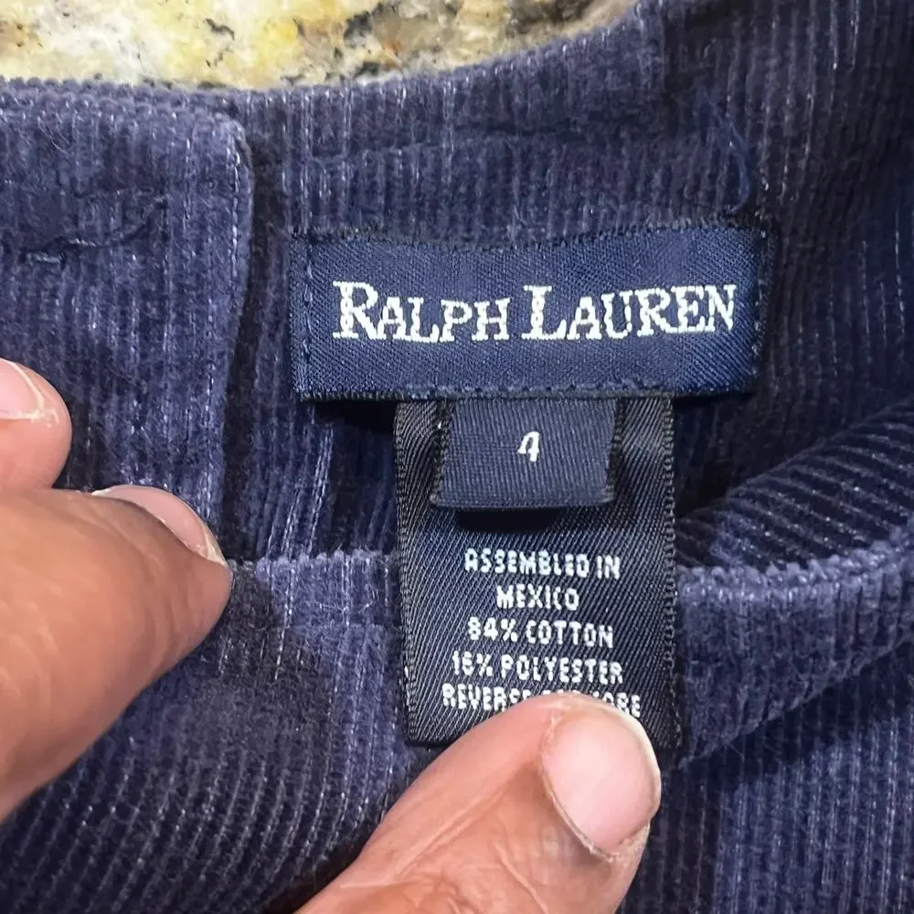 Ralph Lauren Toddler‎ Corduroy Jumper Dress Navy Embroidered Scottie Dog Girl 4
